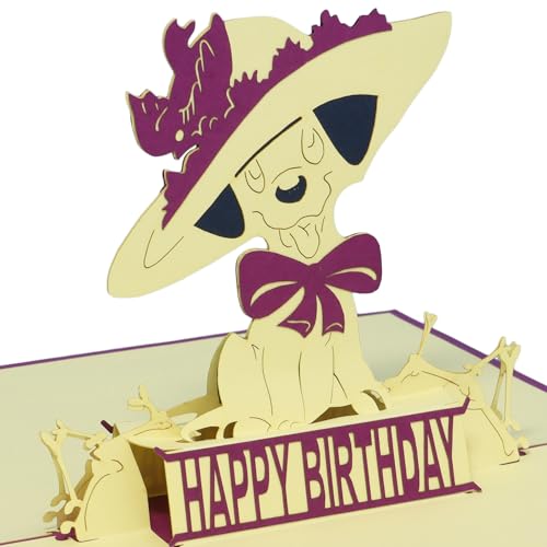 LINPOPUP® 3D Pop-Up Karte Geburtstag, Geburtstagskarte mit Umschlag, Happy Birthday - Gutscheinkarte zum Geburtstag, Geschenk für Freunde, Mann, Frau, Kollegen, Hund lila, N15 von LINPOPUP