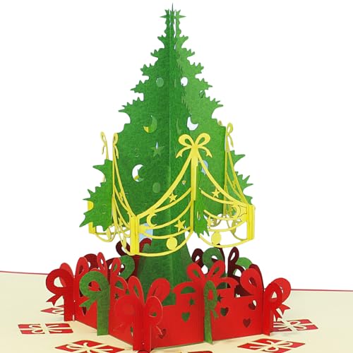 LINPOPUP® 3D Weihnachtskarten, 3D Geschenk Tannenbaum (Große, Karte 15 cm x 15 cm)(#425) von LINPOPUP