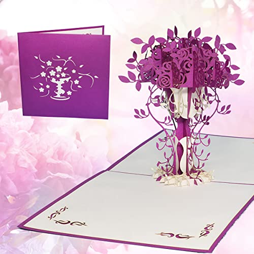 LINPOPUP® POP UP Karte Rosen, 3D Karte Rosen, Geburtstagskarte, Gutschein Blumen, Rosen, Gute Besserung, Muttertag Grußkarten; Danke Karte, grußkarten Rosen (Nr.229) von LINPOPUP