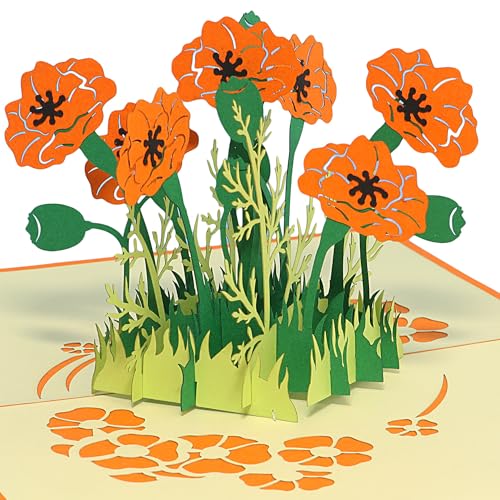 LINPOPUP® Pop-Up Karte Blume - Mohn - Geburtstagskarte - 3D Blumenkarte für Frau, Mutter, Freundin als Geburtstagskarte, Gute Besserung, Muttertagskarte, Danke, Viel Glück, Mohn Blume, N354 von LINPOPUP