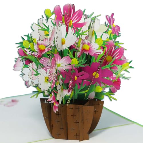 LINPOPUP® Pop-Up Karte Blumen, Blumenkarten, Blumenstrauß Pop-Up, Grußkarten, Klappkarte, Muttertagskarte, Gute Besserung, Abschied, Geburtstagskarte, Schmuckkörbchen, N503 von LINPOPUP
