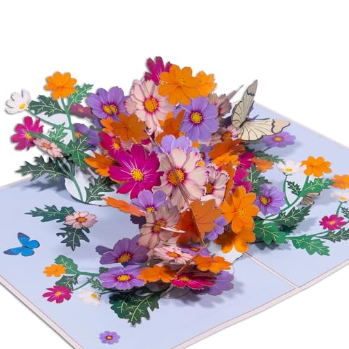 LINPOPUP® Pop-Up Karte Blumen - Grußkarte Schmetterling, Geburtstagskarte, Muttertagskarte, 3D Blumenkarte für Frau, Mutter, Freundin, als Gute Besserung, Geldgeschenk, Garten Gutschein, N190 von LINPOPUP