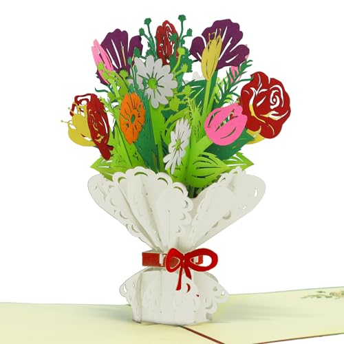 LINPOPUP® Pop-Up Karte Blumenstrauß, Blumenkarte, 3D Blumenstrauß Pop-Up, Grußkarten, Klappkarte, Muttertagskarte, Abschied, Geburtstagskarte, Gute Besserung, Blumen, N508 von LINPOPUP