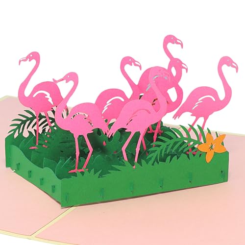 LINPOPUP® Pop-Up Karte Geburtstag - 3D Geburtstagskarte mit Umschlag als Gutschein, Geldkarte, Geburtstagskarte, Flamingo, Gutscheinkarte Zoo, Einschulungskarte für Mädchen, N289 von LINPOPUP