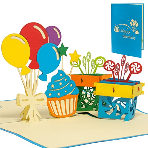 LINPOPUP® Pop-Up Karte Geburtstag, 3D Geburtstagskarte mit Umschlag, Happy Birthday - Gutscheinkarte zum Geburtstag, Geschenk für Freund, Mann, Frau, Kollegin, Jubiläum, Luftballons, Geschenkbox, N37 von LINPOPUP