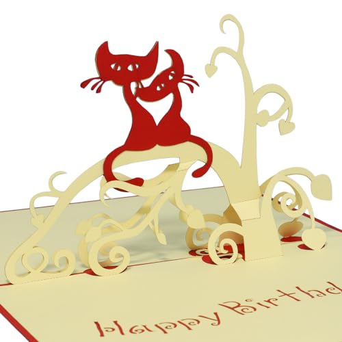 LINPOPUP® Pop Up Karte Katze, 3D Geburtstagskarte mit Umschlag, Happy Birthday - Gutscheinkarte zum Geburtstag, Geschenk Katzenliebhaber, Glückwunschkarte Geburtstag mit Katzen, Katzen, N7 von LINPOPUP