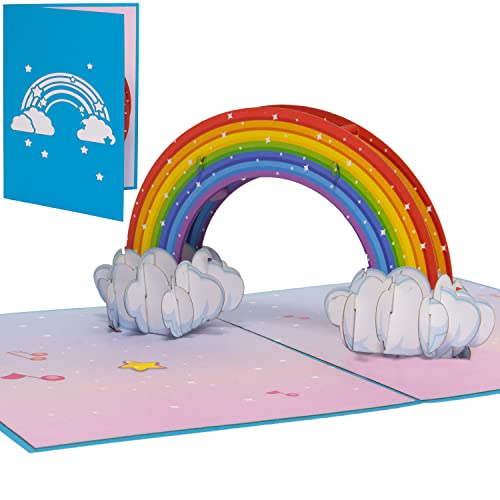 LINPOPUP® Pop-Up Karte Kindergeburtstag, 3D Geburtstagskarte mit Umschlag, Happy Birthday - Gutscheinkarte zum Geburtstag, Geschenk für Kinder, Regenbogen, Regenbogen für Kinder, N28 von LINPOPUP