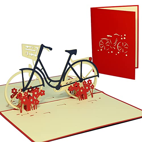 LINPOPUP 3D Karte Geburtstagskarte Gutschein Venlo DAMENFAHRRAD rot #156# von LINPOPUP
