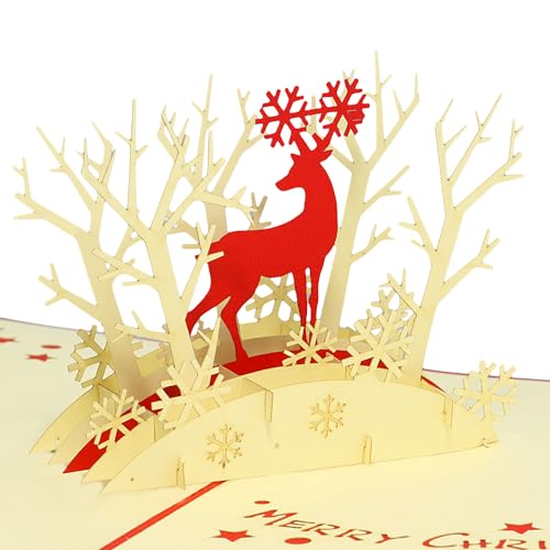 LINPopUp®, LIN17081, POP-UP Karte Weihnachtskarten 3D Grußkarte, Weihnacht Rentier im Wald, N417 von LINPOPUP