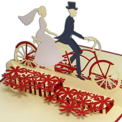 LINPopUp®, LIN17227, Pop Up Karte Hochzeit, 3D Karte Hochzeitskarte Hochzeitseinladung Glückwunschkarte Brautpaar auf Fahrrad, Tandem,N88 von LINPOPUP