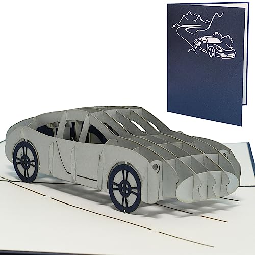 LINPopUp®, LIN17237, POP - UP 3D Grußkarte Glückwunsch zum 18. Geburtstag oder Führerschein - Auto Gutschein Sportwagen (Große Karte 15 x 20 cm, Graphit glanz), N145 von LINPOPUP