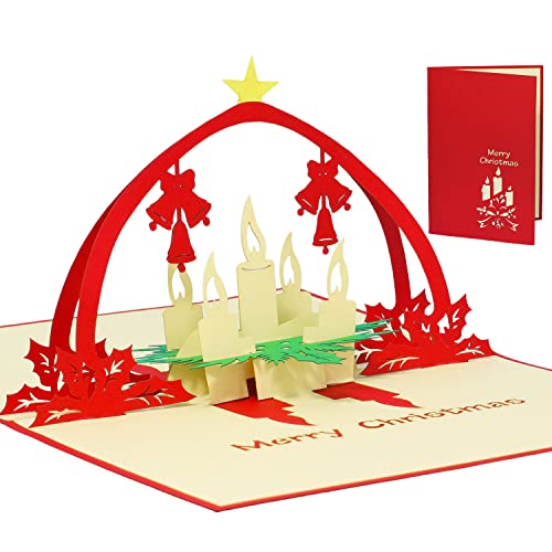 LINPopUp®, LIN17246, Pop Up 3D Karte, Weihnachtskarte, Glückwunschkarte, Adventskranz, N436, rot-creme von LINPOPUP