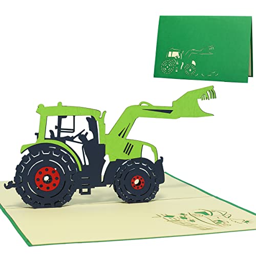 LINPopUp®, LIN17256, Pop Up Karte Traktor, Geburtstagskarte Klappkarte Grußkarten Trekker Traktorkarte 3D Karte Traktor, Geburtstagseinladung Traktor, Bauernhof Traktor, N205 von LINPOPUP