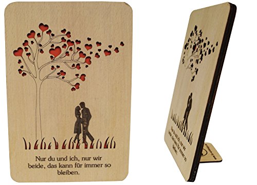 LINPopUp®, LIN17359 Holzkarten "Grußkarten aus Holz", Hochzeitskarten mit Spruch, Glückwunschkarten Hochzeit, Grußkarten mit sprüchen, Valentinkarten, Paar unter Herzbäume, N602 von LINPOPUP