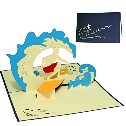 LINPopUp®, POP UP Grußkarte 3D Grußkarten Glückwunsch Wellensurfen(#111) von LINPOPUP