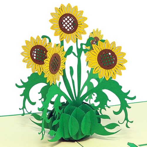 LINPOPUP®, POP - UP Karten, Karten Geburtstag, 3D Grußkarten 3D Karte Klappkarte Geburtstagskarte Viel Glück Gute Besserung, Sonnenblumen, N335 von LINPOPUP