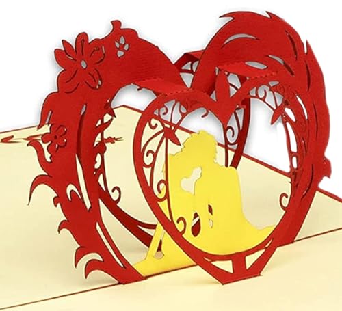 LINPopUp® 3D Grußkarte Hochzeit; Grußkarten Liebe Hochzeit, Hochzeitsglückwunsch, Verliebtes Paar im Herz (Große Karte 15 x 15), N60 von LINPOPUP