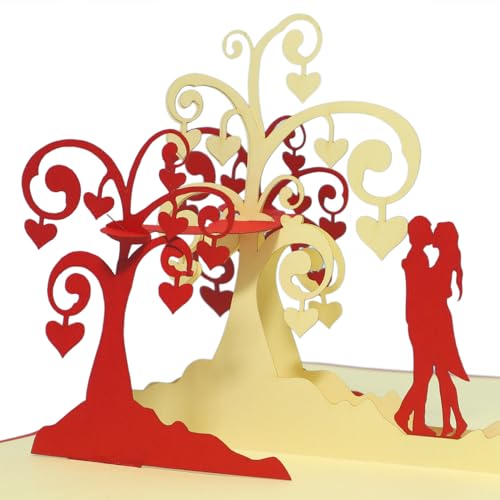 LINPopUp® 3D Karte Hochzeitskarten Hochzeitseinladung Glückwunschkarten Liebe küssendes Paar unter Herzbäumen, N64 von LINPOPUP