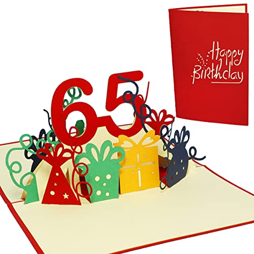 LINPopUp® Karte, 3D Grußkarte Geburtstagkarte 65. Geburtstag, Frauen 65. Jahre, rot (Nr.226) von LINPOPUP