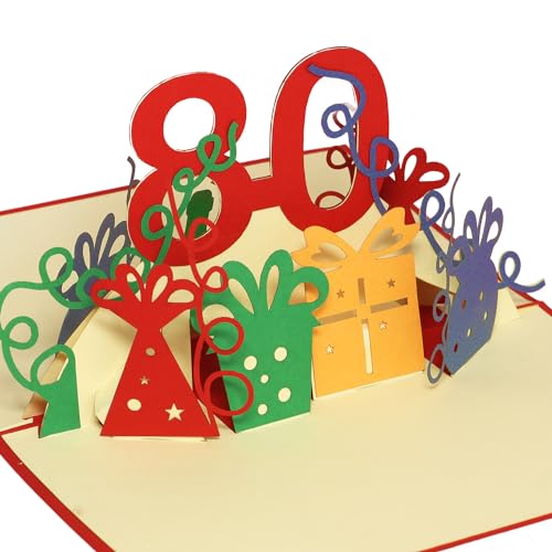 LINPOPUP® 3D Pop-Up Karte 80 Geburtstag, Geburtstagskarte mit Umschlag, Happy Birthday - Gutscheinkarte zum Geburtstag, Geschenk für Freundin, Frau, Oma, N203 von LINPOPUP