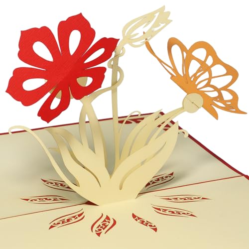 LINPopUp, Pop-Up-3D-Karte,Pop Up Karte Blumen Schmetterling Geburtstagskarte Glückwunschkarte Muttertag, Blumenstrauß, N36 von LINPOPUP
