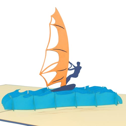 POP UP Grußkarte 3D Grußkarten Glückwunsch Brettsegeln Windsurfen (#108) von LINPOPUP