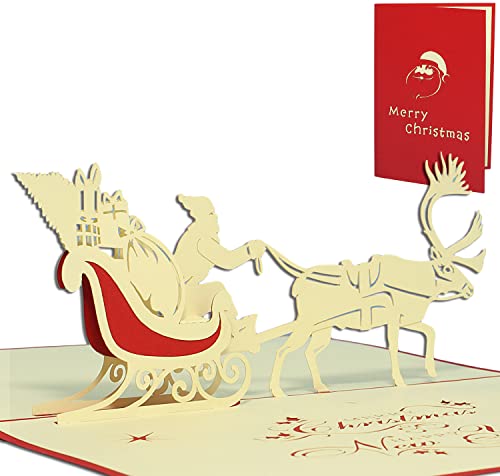 Pop Up 3D Weihnachtskarten, Thema: Santa mit Rentier von LINPOPUP
