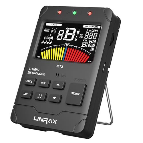 Linrax MT2 Metronom Stimmgerät Wiederaufladbares, 3 in 1 Digitales Stimmgerät Metronom Tongenerator für Gitarre Bass Ukulele Violine Saxophon Trompete Klarinette Flöte, Präzise Tempo und Stimmung von LINRAX