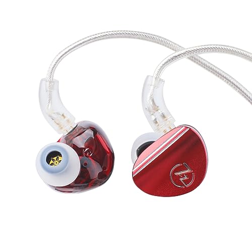 LINSOUL 7HZ SONUS 1DD+1BA Dual Driver In Ear Monitor, HiFi In Ear Kopfhörer IEM, mit abnehmbarem High-End versilbertem OCC Kabel, Aluminium Back Cavity für Audiophile, Gaming Earbuds(Rot,3.5mm) von LINSOUL