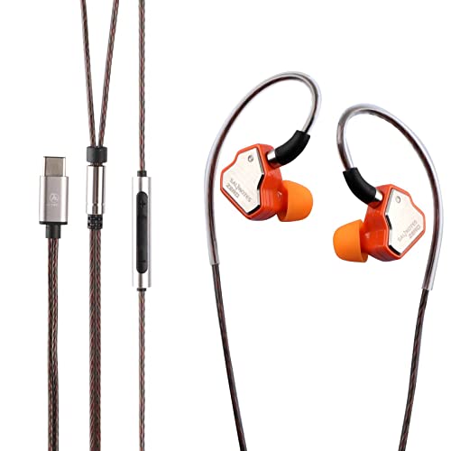 LINSOUL 7Hz Salnotes Zero HiFi 10 mm dynamischer Treiber In-Ear-Kopfhörer IEM mit Metallverbundmembran, Edelstahl-Frontplatte, abnehmbares 2-poliges OFC-Kabel(Orange,Mit Mikrofon,Typ C) von LINSOUL