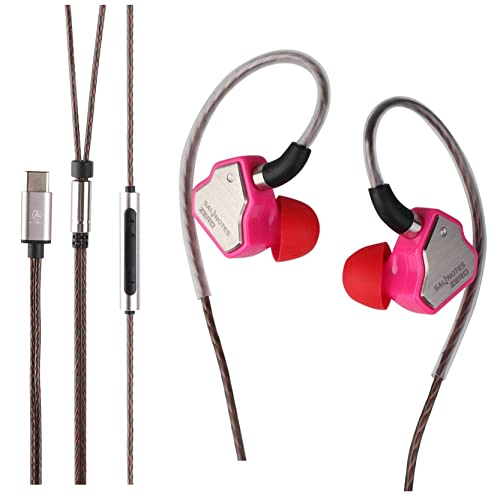 LINSOUL 7Hz Salnotes Zero HiFi 10 mm dynamischer Treiber In-Ear-Kopfhörer IEM mit Metallverbundmembran, Edelstahl-Frontplatte, abnehmbares 2-poliges OFC-Kabel(Rose,Mit Mikrofon,Typ C) von LINSOUL