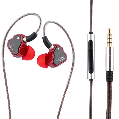 LINSOUL 7Hz Salnotes Zero HiFi 10 mm dynamischer Treiber In-Ear-Kopfhörer IEM mit Metallverbundmembran, Edelstahl-Frontplatte, abnehmbares 2-poliges OFC-Kabel(Rot,Mit Mikrofon,3,5 mm) von LINSOUL