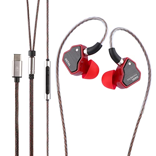 LINSOUL 7Hz Salnotes Zero HiFi 10 mm dynamischer Treiber In-Ear-Kopfhörer IEM mit Metallverbundmembran, Edelstahl-Frontplatte, abnehmbares 2-poliges OFC-Kabel(Rot,Mit Mikrofon,Typ C) von LINSOUL