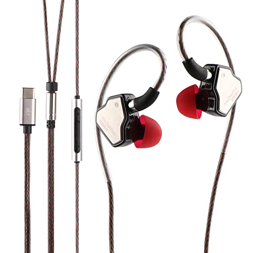 LINSOUL 7Hz Salnotes Zero HiFi 10 mm dynamischer Treiber In-Ear-Kopfhörer IEM mit Metallverbundmembran, Edelstahl-Frontplatte, abnehmbares 2-poliges OFC-Kabel(Schwarz,Mit Mikrofon,Typ C) von LINSOUL