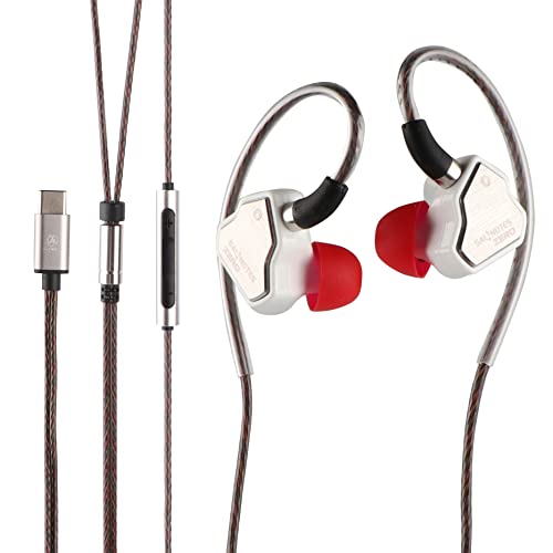 LINSOUL 7Hz Salnotes Zero HiFi 10 mm dynamischer Treiber In-Ear-Kopfhörer IEM mit Metallverbundmembran, Edelstahl-Frontplatte, abnehmbares 2-poliges OFC-Kabel(Weiß,Mit Mikrofon,Typ C) von LINSOUL