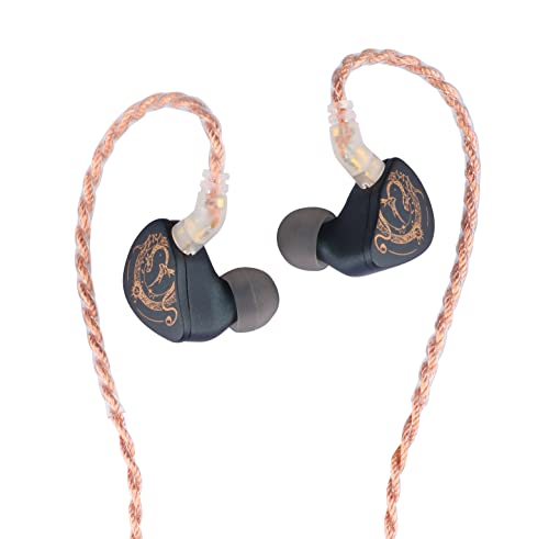 LINSOUL BLON x HBB Z300 10mm Silikonmembran in Ear Monitor, HiFi IEM Kopfhörer, Drachenmuster Faceplate, Abnehmbares 3.5-mm-Kupferkabel für Musiker Audiophile DJ-Studio (Blau, ohne Mikrofon) von LINSOUL