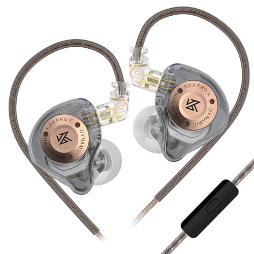LINSOUL KZ EDX Pro X In-Ear-Kopfhörer, einzelner dynamischer Treiber HiFi In-Ear-Monitor mit ergonomischer Form, kabelgebundener Gaming-Kopfhörer (Mit Mikrofon, Grau) von LINSOUL