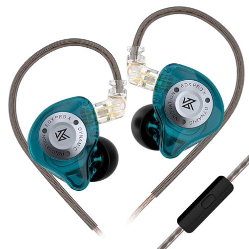 LINSOUL KZ EDX Pro X In-Ear-Kopfhörer, einzelner dynamischer Treiber HiFi In-Ear-Monitor mit ergonomischer Form, kabelgebundener Gaming-Kopfhörer (Mit Mikrofon, Türkis) von LINSOUL