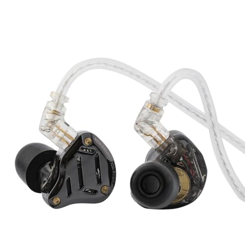 LINSOUL KZ ZS10 PRO 2 In Ear Monitor IEM, 1DD+4BA Hybrid-Ohrhörer mit Kabel, mit 4-Level Tuning Schalter, 3-Wege-Crossover-Gaming-Ohrhörer, versilbertes IEM Kabel (Ohne Mikrofon, Schwarz) von LINSOUL