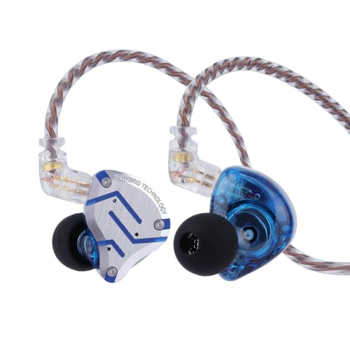 LINSOUL KZ ZS10 Pro, 4BA+1DD 5 Treiber In-Ear-Monitor, HiFi Kabelgebundene Ohrhörer, Gaming-Kopfhörer, Hybrid IEM Kopfhörer, 2-poliges abnehmbares Kabel(Mit Mic,Blendung Blau) von LINSOUL