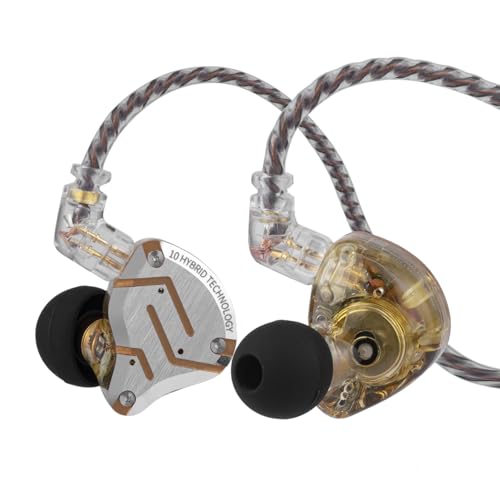 LINSOUL KZ ZS10 Pro, 4BA+1DD 5 Treiber In-Ear-Monitor, HiFi Kabelgebundene Ohrhörer, Gaming-Kopfhörer, Hybrid IEM Kopfhörer, 2-poliges abnehmbares Kabel (Mit Mic,Blendung Gelb) von LINSOUL