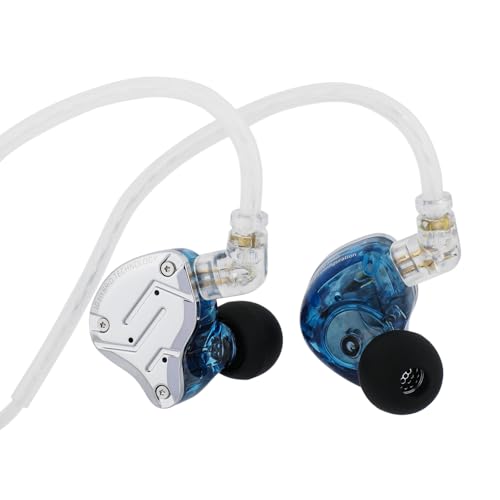 LINSOUL KZ ZS10 Pro, 4BA+1DD 5 Treiber In-Ear-Monitor, HiFi Kabelgebundene Ohrhörer, Gaming-Kopfhörer, Hybrid IEM Kopfhörer mit Edelstahlfrontplatte, 2-poliges abnehmbares Kabel (Mit Mic, Blau) von LINSOUL