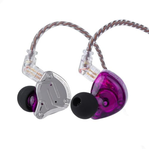 LINSOUL KZ ZS10 Pro, 4BA+1DD 5 Treiber In-Ear-Monitor, HiFi Kabelgebundene Ohrhörer, Gaming-Kopfhörer, Hybrid IEM Kopfhörer mit Edelstahlfrontplatte, 2-poliges abnehmbares Kabel (Mit Mic, Lila) von LINSOUL