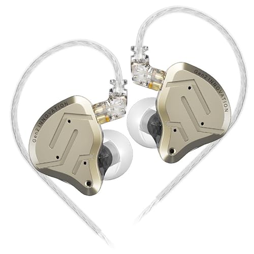 LINSOUL KZ ZSN PRO 2 In-Ear-Monitor, 1BA+1DD Hybrid-Treiber HiFi Kopfhörer IEM, kabelgebundener Ohrhörer, abnehmbares versilbertes versenktes 0,75mm 2Pin Kabel für Audiophile (Gold, Ohne Mikrofon) von LINSOUL