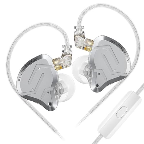 LINSOUL KZ ZSN PRO 2 In-Ear-Monitor, 1BA+1DD Hybrid-Treiber HiFi Kopfhörer IEM, kabelgebundener Ohrhörer, abnehmbares versilbertes versenktes 0,75mm 2Pin Kabel für Audiophile (Silber, Mit Mikrofon) von LINSOUL