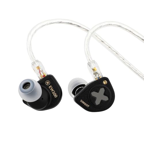 LINSOUL SIMGOT EW300 1DD+1Planar+1PZT Hybrid Treiber In Ear Monitor, Kabelgebundene Ohrhörer IEM, Gaming-Kopfhörer mit abnehmbaren Düsen, versilbertes OFC IEM-Kabel (EW300 DSP, Mit MIC) von LINSOUL