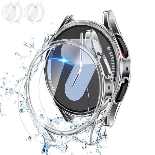LINTEKER 2+2 Stück hülle für Samsung Galaxy Watch 6 40mm Schutzhülle, Hart PC Bumper + HD Anti-Beschlag gehärtetes Glas Displayschutz, Wasserdichtes Schutzfolie für Galaxy Watch 6 40mm, Transparent von LINTEKER