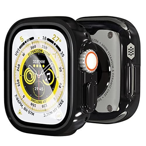 LINTEKER [2 Stück] Hülle kompatibel mit Apple Watch Ultra/Ultra 2 49mm, Schutzhülle für Apple Watch Ultra mit Schutzfolie, Weiche TPU, Schockdes Schutz Cover für iWatch Ultra, Schwarz von LINTEKER