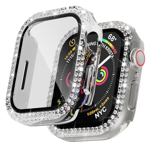 LINTEKER Hülle mit Glas Displayschutz Kompatibel mit Apple Watch Series 9/8/7 Schutzhülle, Hard Rundum Bling Cover Diamonds für iWatch Girl 41mm, Transparent von LINTEKER