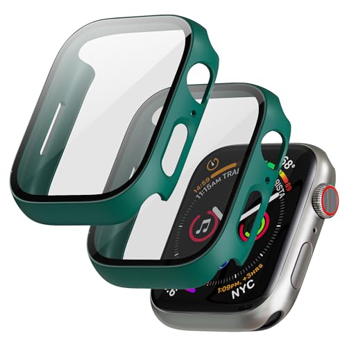 LINTEKER für Apple Watch Series 8/7 Hülle mit Glas Displayschutz, [2 Stück] Schutzhülle kompatibel mit Apple Watch Series 8/7 45mm, HD Klar, Stoßfeste Schutzhülle für iWatch Series 8/7, Grün von LINTEKER